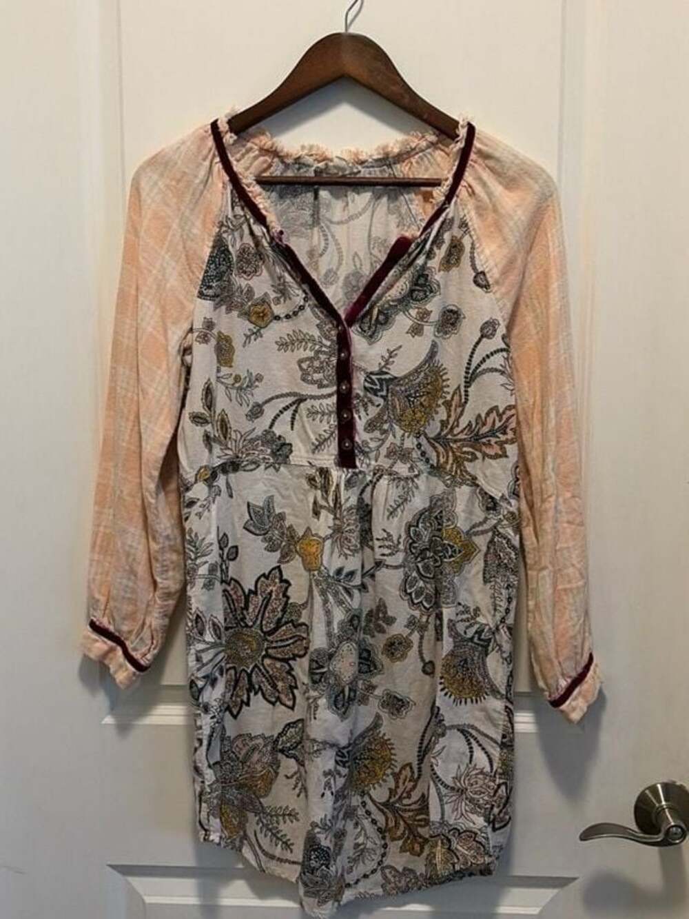 Floreat Anthropologie Patchwork Mixed Print Sleep Shirt Mini Dress XS